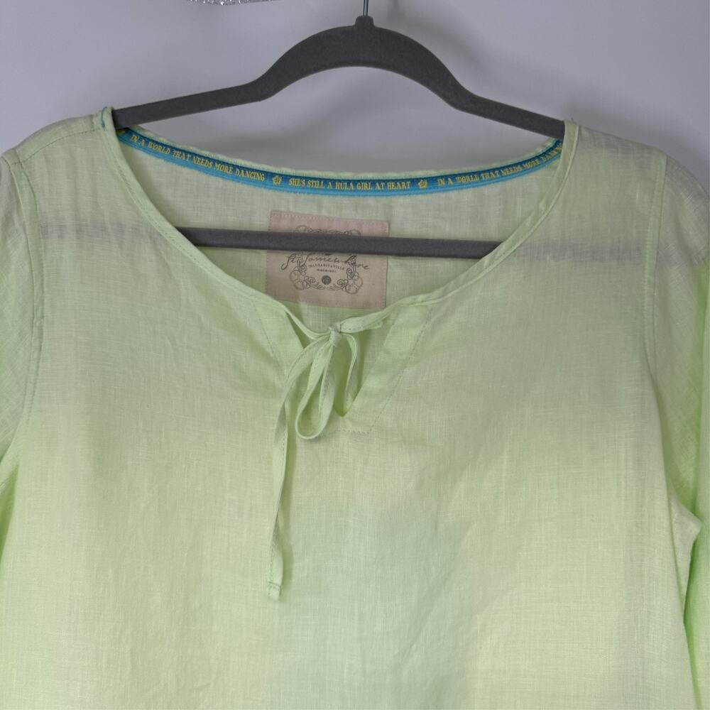 Margaritaville Linen Tunic Top Womens M Green Sailboat Beach Coastal Peasant - Picture 4 of 9